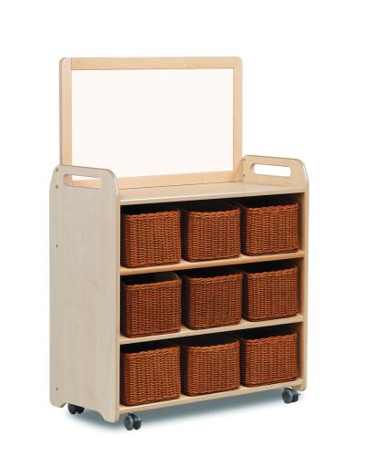 Mobile Shelf Unit With Top Magnetic Whiteboard Add-on and 9 Baskets