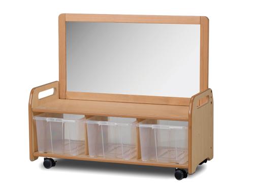 Mobile Mirror Storage Unit with 3 Clear Tubs