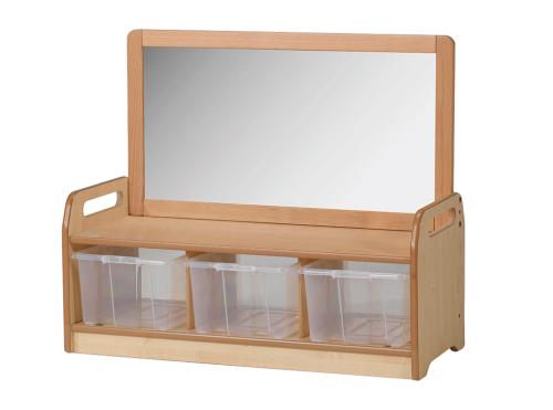 Low Mirror Storage Unit with 3 Clear Tubs