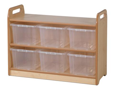 Shelf Unit with Display & Mirror Back and 6 Clear Tubs