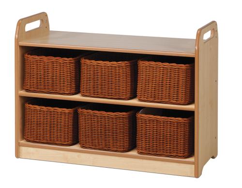 Shelf Unit with Display & Mirror Back and 6 Baskets