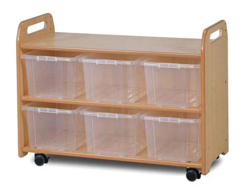 Mobile Shelf Unit with Display & Mirror Back and 6 Clear Tubs