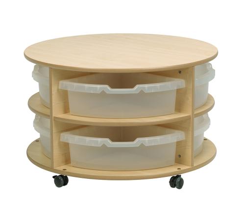 Double Tier Mobile Circular Storage Unit with Clear Tubs