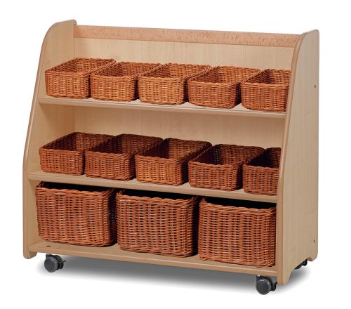 Mobile Tiered Shelf Unit with Mirror Back With Baskets  