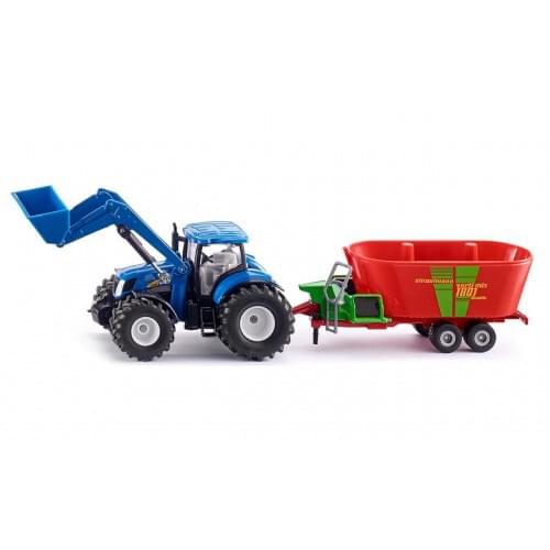 Siku New Holland with Front Loader & Strautmann Fodder Mixer (1988)