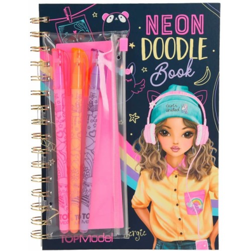 Depesche 10273 Colouring Book Neon Doodle Book with 3 Pens Multi-Coloured