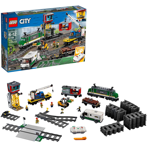 LEGO City Cargo Train 60198 Remote Control Train Building Set with Tracks for Kids