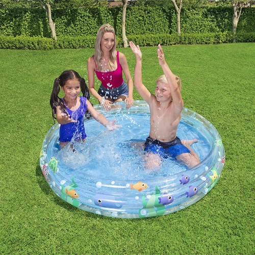 Bestway BW51004-20 Inflatable Play Pool, Deep Dive 3-Ring sea Theme for Kids