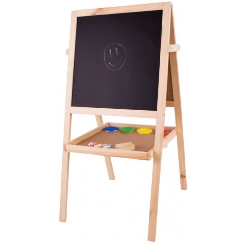 Bigjigs Toys Junior Art Easel with Chalks, Paint Pots, Paper Roll & Board Eraser