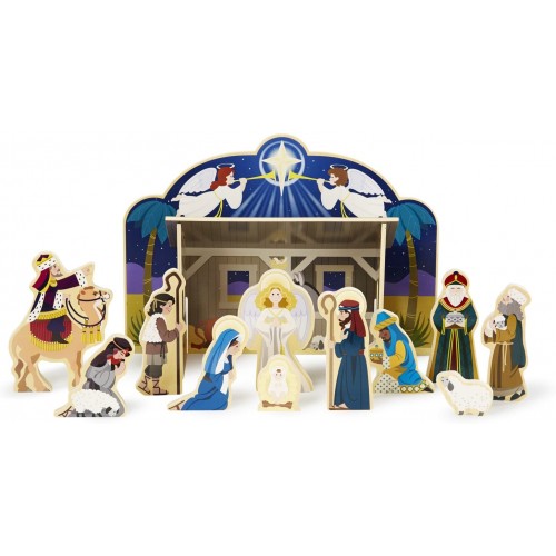 Melissa & Doug Classic Wooden Christmas Nativity Set With 4-Piece Stable and 11 Wooden Figures