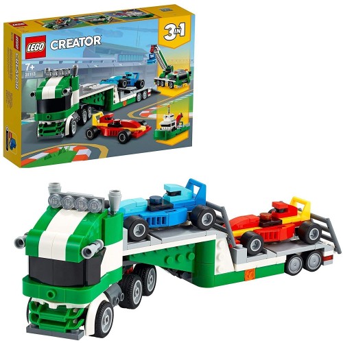 LEGO Creator 3 in 1 Race Car Transporter Toy Truck with Trailer, Crane and Tugboat Building Set