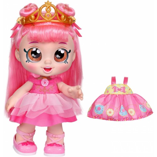 Kindi Kids Toddler Doll - Donatina Princess Dress Up - Includes 2 Outfits and Shopkins Accessories