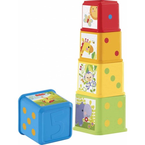 Fisher-Price Stack and Explore Blocks, Baby stacking Toy with Different Numbers, Colours, Textures and Objects, 6 Months Plus