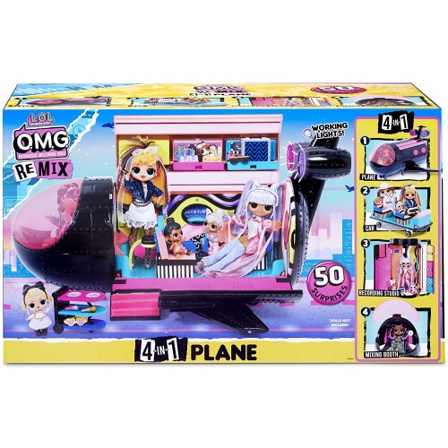 L.O.L. Surprise! O.M.G. Remix 4-in-1 Plane - With 50 Surprises - Transforms into Plane, Car, Recording Studio & Mixing Booth