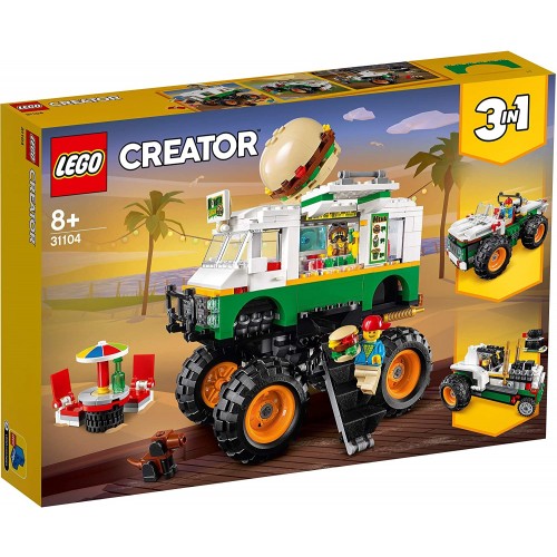 LEGO 31104 Creator 3-in-1 Monster Burger Truck Toy, Off Roader, Tractor Hauler Building Set, Vehicle Collection