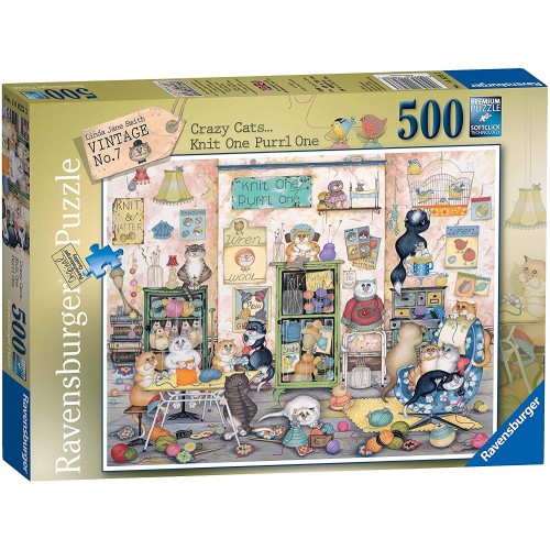 Ravensburger Crazy Cats No.7 - Knit one, Purrl one 500 Piece Jigsaw Puzzle