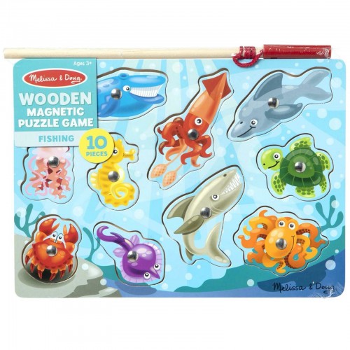 Melissa & Doug Magnetic Wooden Fishing Game and Puzzle With Wooden Ocean Animal Magnets