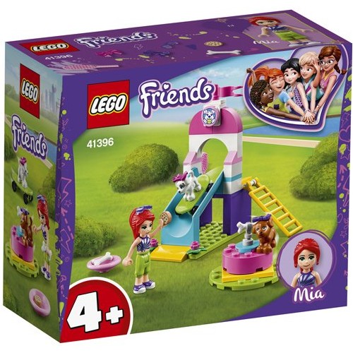 LEGO 41396 Friends Puppy Playground Playset with Mia, 2 Dog Figures, Slide and Merry Go Round for Preschool Kids