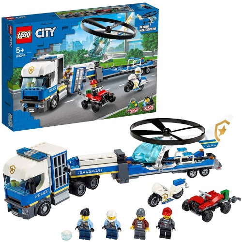 LEGO 60244 City Police Helicopter Transport with ATV Quad Bike, Motorbike and Truck with Trailer