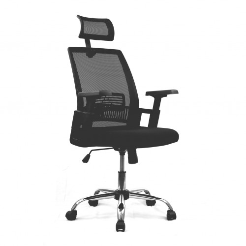 Alpha - High Back Mesh Chair with Headrest and Chrome Base - Black