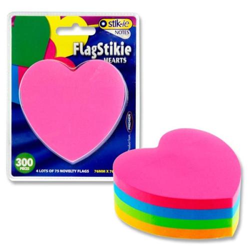 Sticky Notes Heart Shapes 76mm Diameter Assorted Colours 4 x 75 Sheets (Pack of 300)