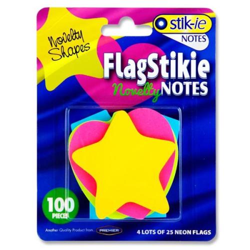 Sticky Notes Shapes Assorted Neon Colours 4 x 25 Sheets (Pack of 100)