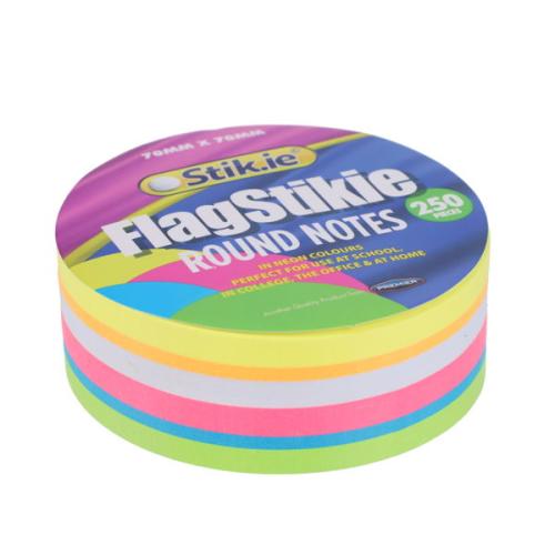 Sticky Notes Round 70mm Diameter Neon Colours 5 x 50 Sheets (Pack of 250)