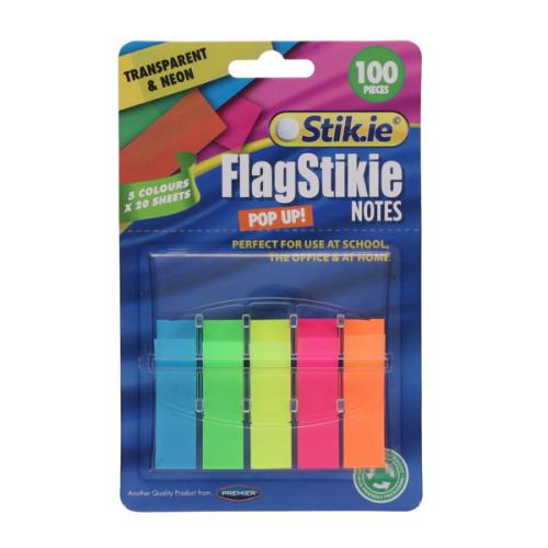 Sticky Notes Pop Up Page Marker Flags Neon Colours 5 x 20 Sheets (Pack of 100)