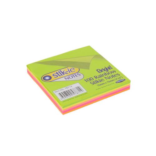 Sticky Notes 75mm x 75mm Rainbow Colours 5 x 20 Sheets (Pack of 100)