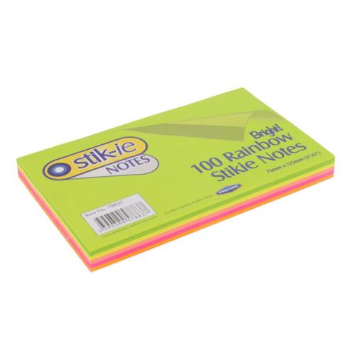 Sticky Notes 75mm x 125mm Rainbow Colours 5 x 20 Sheets (Pack of 100)