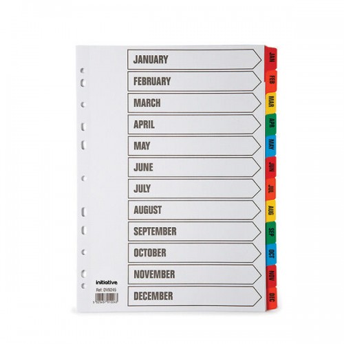 January - December Subject File Filing Dividers A4 Coloured Index Tabs