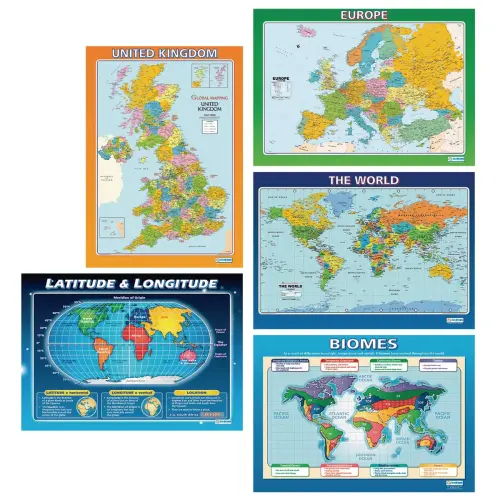 Daydream Education Maps Poster Set - 841 x 594mm - Assorted - Pack of 5