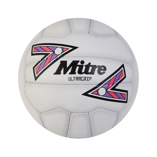 Mitre Ultragrip Match Netball - White/Black/Purple - Size 5 - Each