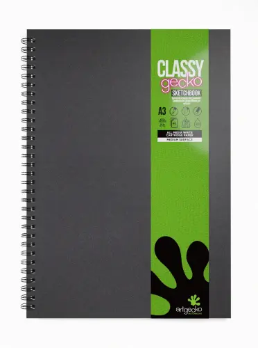 Artgecko A3/420 x 297mm Black Cover Spiral Portrait Sketchbook - 150gsm - 40 Page - Pack of 5