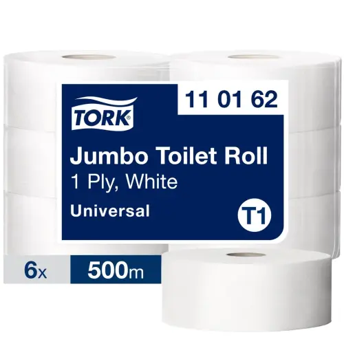 TORK Jumbo 1-Ply Toilet Rolls - 2500 Sheets Per Roll - Pack of 6