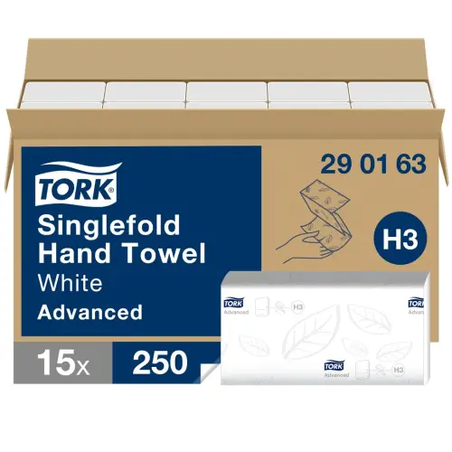 Tork® Single Fold Hand Towel - 2 Ply - White - 230 x 250mm - Pack of 15 x 250 Towels