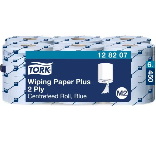 TORK Blue 2 Ply Wiping Paper Plus - 19.4cm x 57.5m - Pack of 6 x 450 Sheets