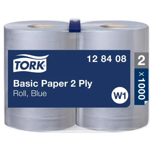 Tork Blue 2 Ply Basic Wiping Paper Roll Blue W1 - 340m/1000 Sheets - Pack of 2
