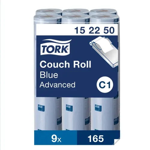 Tork Blue C1 2 Ply Perforated Couch Roll  - Pack of 9 x 165 Sheets