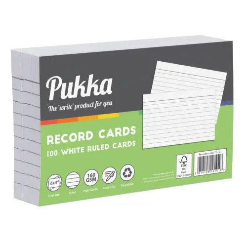 Concord/Pukka White Record Cards - 6 x 4"/152 x 102mm - Pack of 100