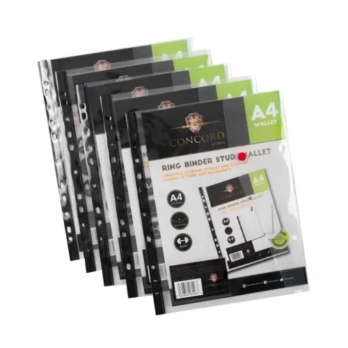 A4/297 x 210mm Concord Clear Ring Binder Stud Wallet - Pack of 5