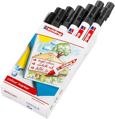 Edding 8 Black Colour Bullet Tip Markers - 3mm Nib - Pack of 12