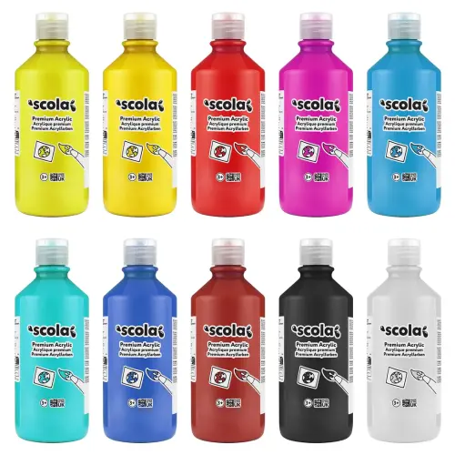 Scola Acrylic Paint - 500ml - Assorted - Pack of 10