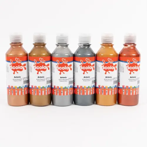 Scola Artmix Metallic Ready Mixed Liquid Poster Paint - Assorted - Pack of 6 x 300ml Bottles