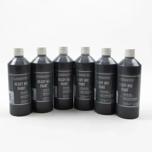 Black Ready Mixed Liquid Poster Paint - Pack of 6 x 500ml Bottles
