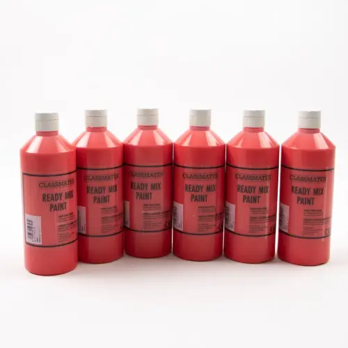Red Ready Mixed Liquid Poster Paint - Pack of 6 x 500ml Bottles