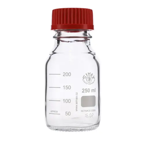 Simax Screw Top Reagent Bottle - Clear/Red Cap - 250ml - Pack of 10