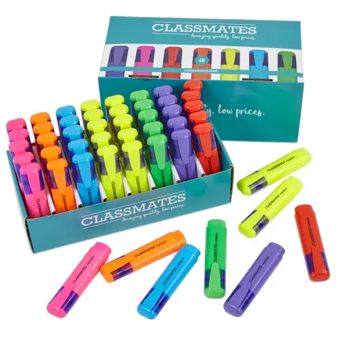 Classmates Coloured Chisel Tip Highlighters - 5mm Nib - 7 Assorted Colours - Pack of 48