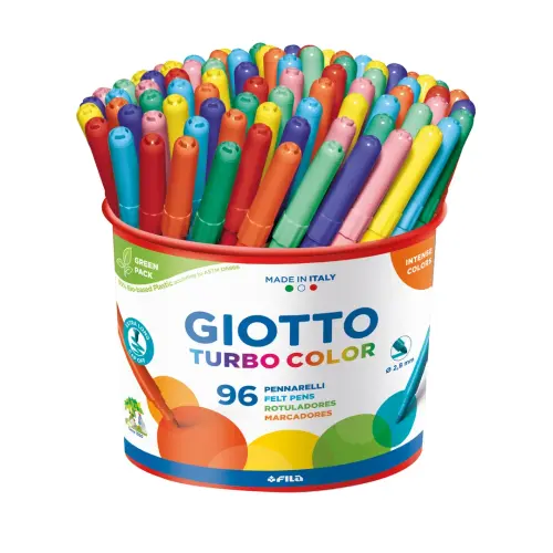 Giotto Turbo Fine Nib Colouring Fibre Tip Felt Pens - 2.8mm Nib - Assorted - Tub of 96 - 3 Years+
