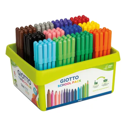 Giotto Turbo Fine Nib Colouring Fibre Tip Felt Pens - 2.8mm Nib - Assorted - Tub of 144 - 3 Years+